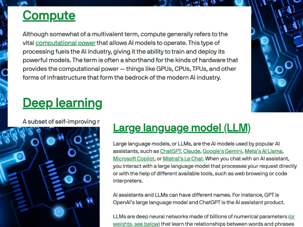 TechCrunch: Common AI terms Composite image made from screenshots from the TechCrunch article.